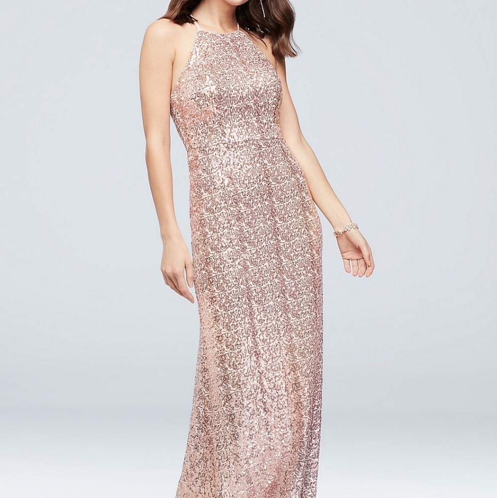 Davids bridal rose gold bridesmaid dress F19980